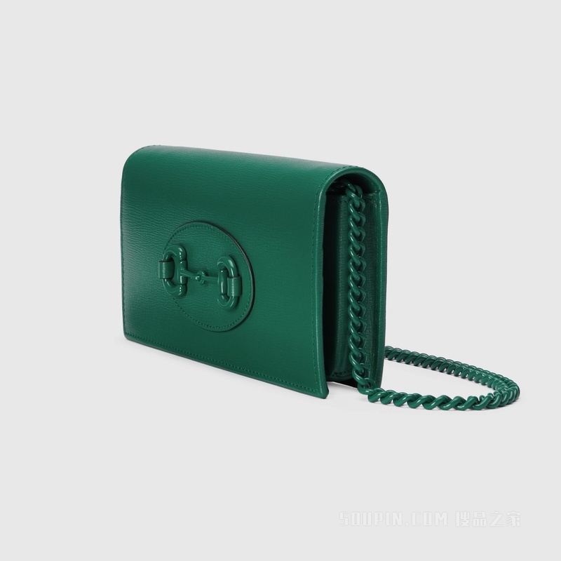 Gucci Horsebit 1955系列饰链带钱包 深绿色皮革