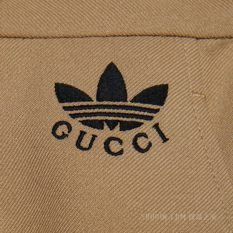 adidas x Gucci联名系列顺滑粗斜纹布长裤 米色