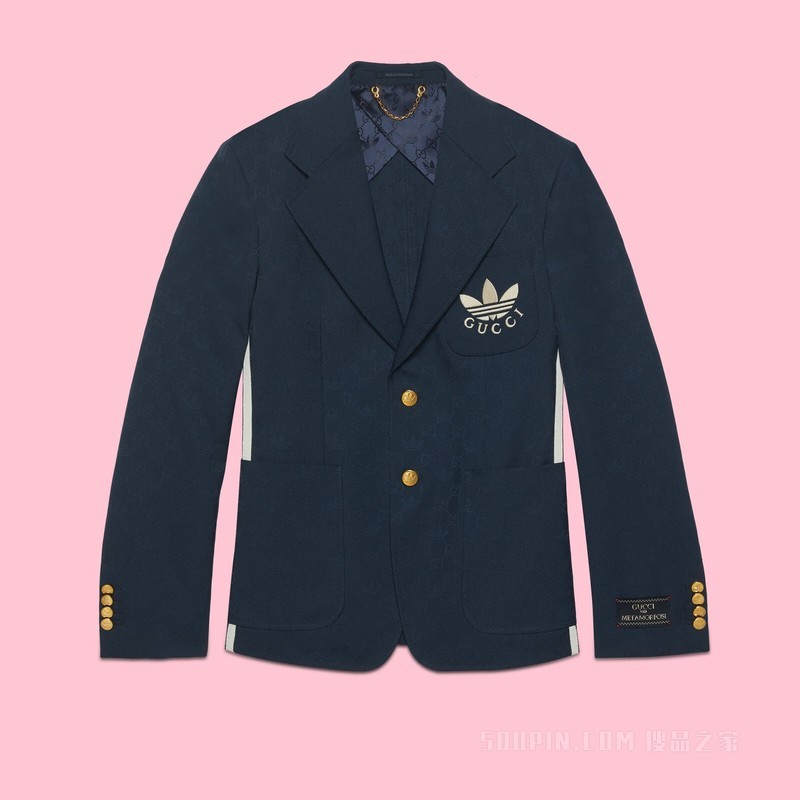 adidas x Gucci联名系列聚酯纤维正装夹克 深蓝色