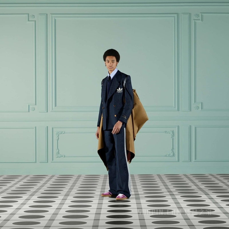 adidas x Gucci联名系列聚酯纤维正装夹克 深蓝色