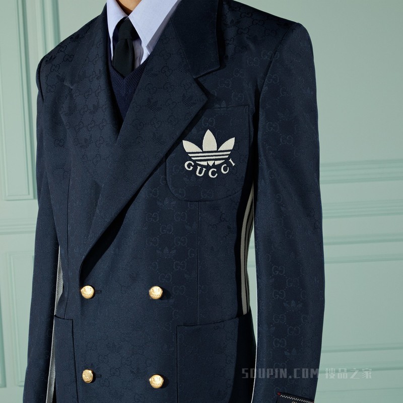 adidas x Gucci联名系列聚酯纤维正装夹克 深蓝色