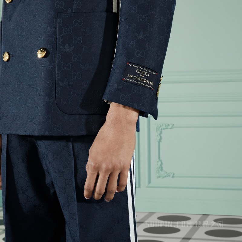 adidas x Gucci联名系列聚酯纤维正装夹克 深蓝色