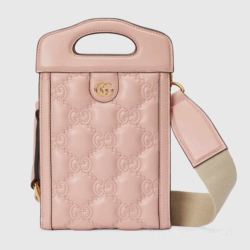 GG Matelassé迷你手提包 浅粉色皮革
