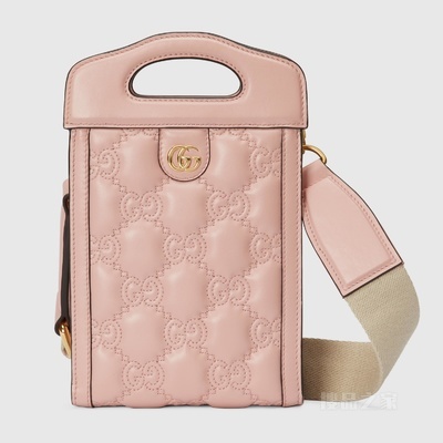GG Matelassé迷你手提包 浅粉色皮革
