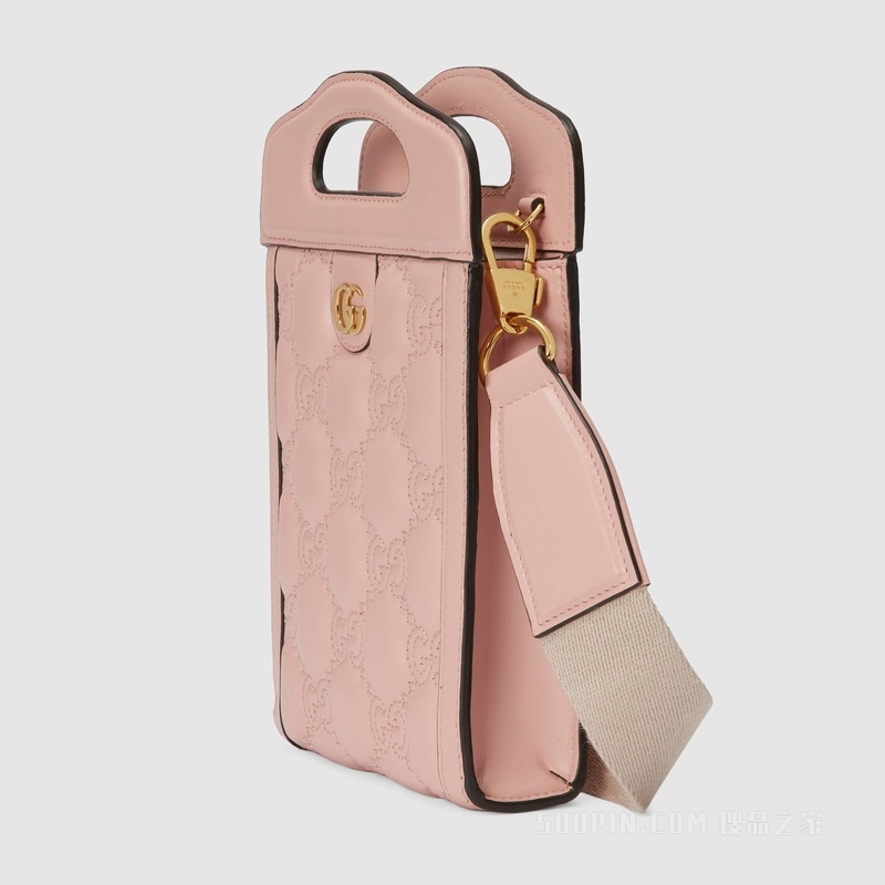 GG Matelassé迷你手提包 浅粉色皮革