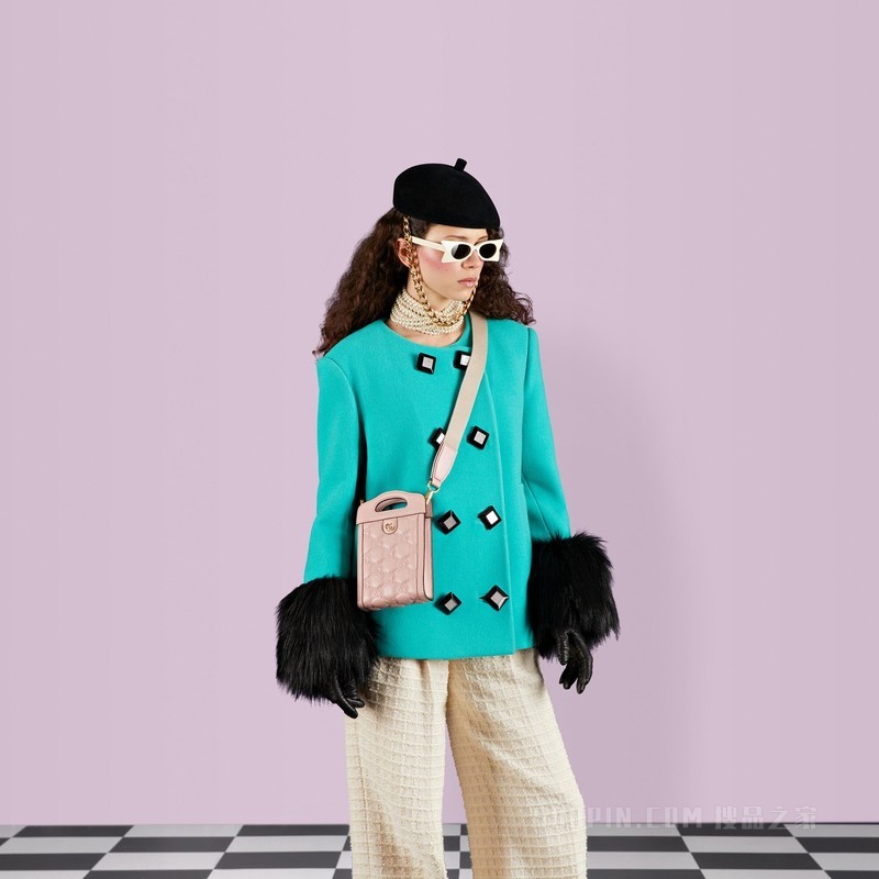 GG Matelassé迷你手提包 浅粉色皮革