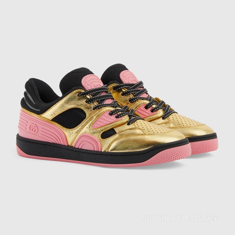 Gucci Basket女士球鞋 金色金属质感皮革