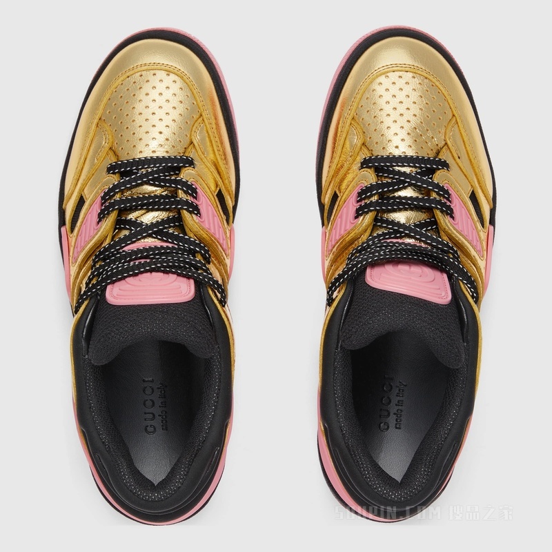 Gucci Basket女士球鞋 金色金属质感皮革