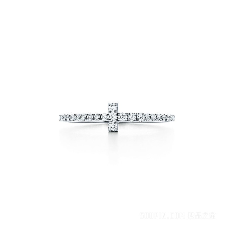 Tiffany T 系列 18K 白金镶钻线圈戒指。