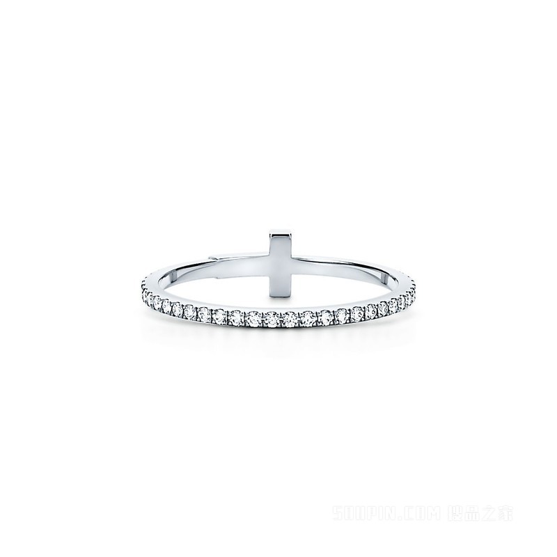 Tiffany T 系列 18K 白金镶钻线圈戒指。