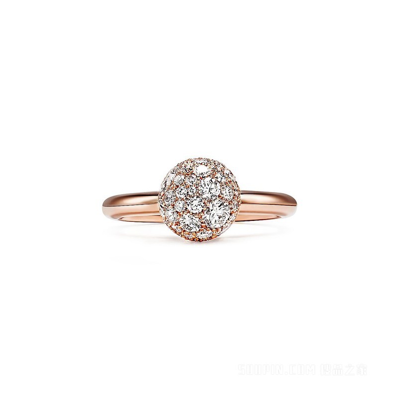 Tiffany HardWear 系列 18K 玫瑰金镶钻球形装饰戒指。