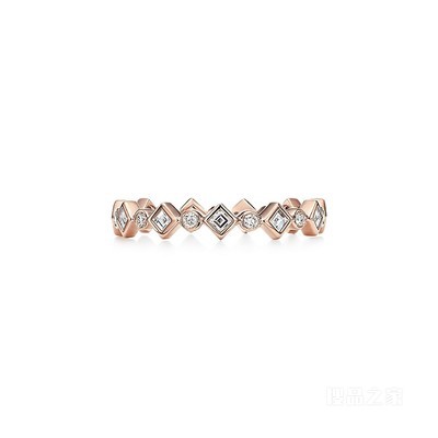 Tiffany Jazz™ 系列 18K 玫瑰金镶钻戒指。