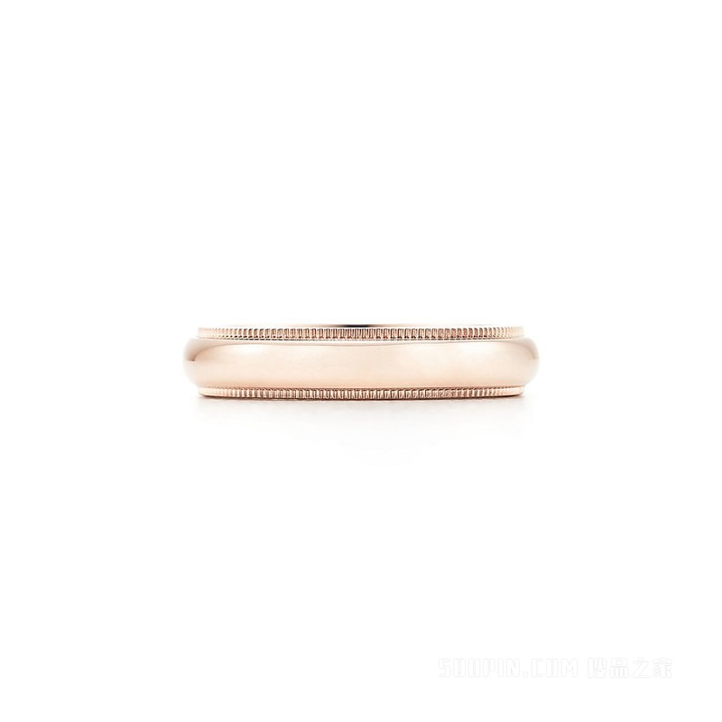 Tiffany Classic™ 系列 18K 玫瑰金珠形边饰婚戒，4 毫米宽。