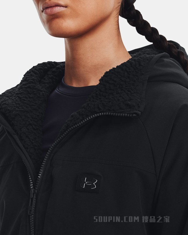 女士UA Latitude Sherpa全拉链连帽上衣