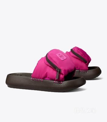 口袋装饰运动拖鞋 洋红色/棕色/可可棕