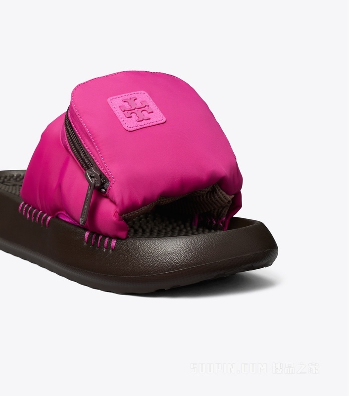 口袋装饰运动拖鞋 洋红色/棕色/可可棕