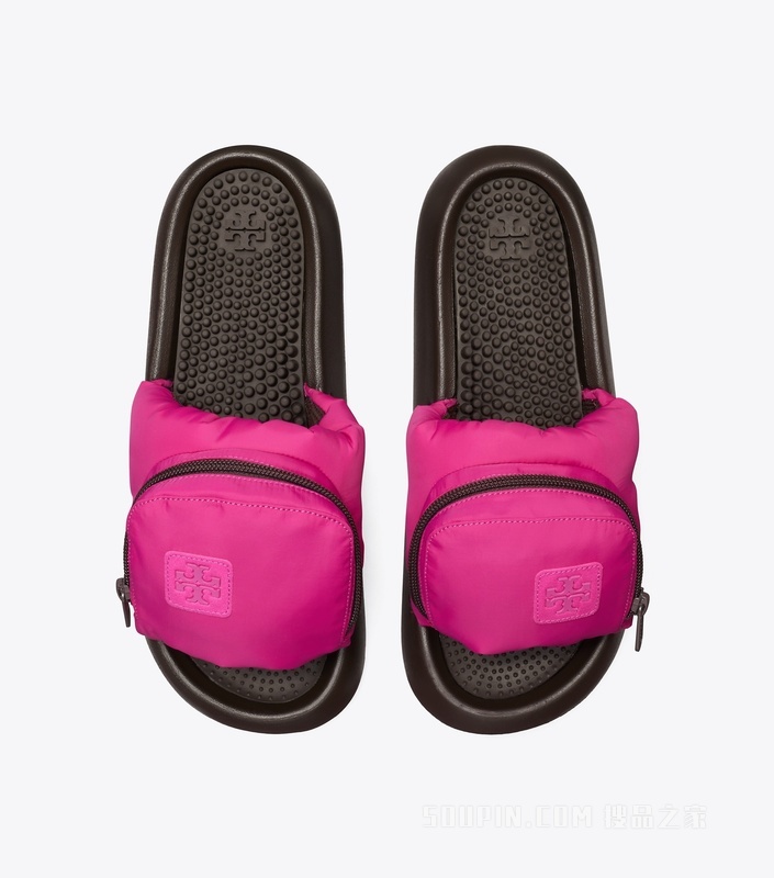 口袋装饰运动拖鞋 洋红色/棕色/可可棕