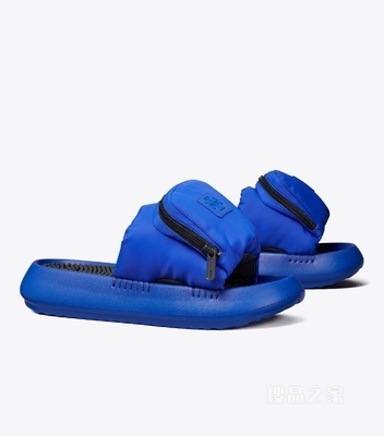 口袋装饰运动拖鞋 鹦鹉蓝/深邃海军蓝