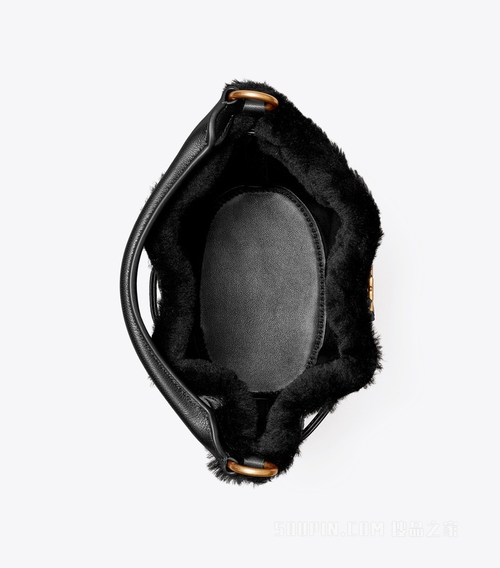 Fleming 柔软漆皮羊毛皮水桶包 黑色