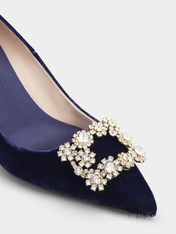 Flower Strass花钻天鹅绒高跟鞋 蓝色