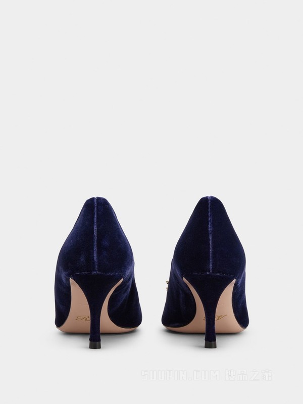 Flower Strass花钻天鹅绒高跟鞋 蓝色