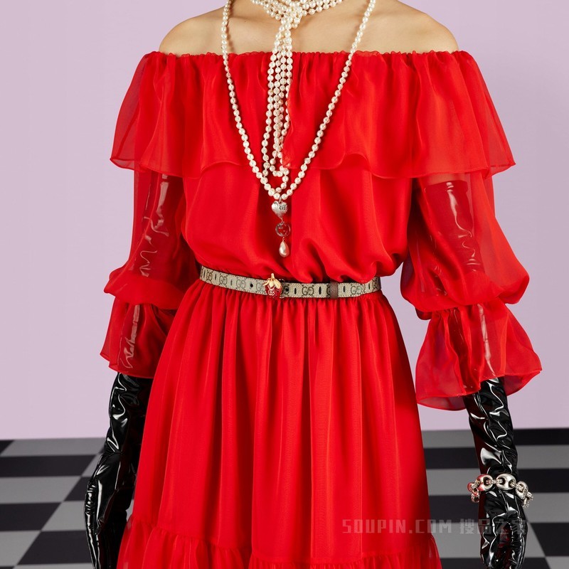 草莓搭扣窄版腰带 米色和乌木色GG Supreme帆布