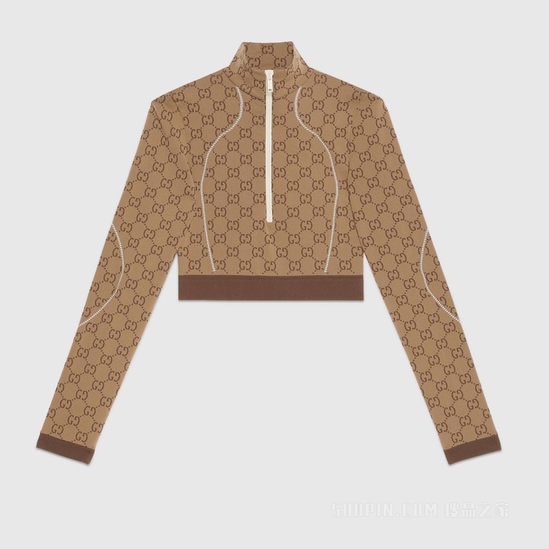 GG针织提花上衣 米色和乌木色