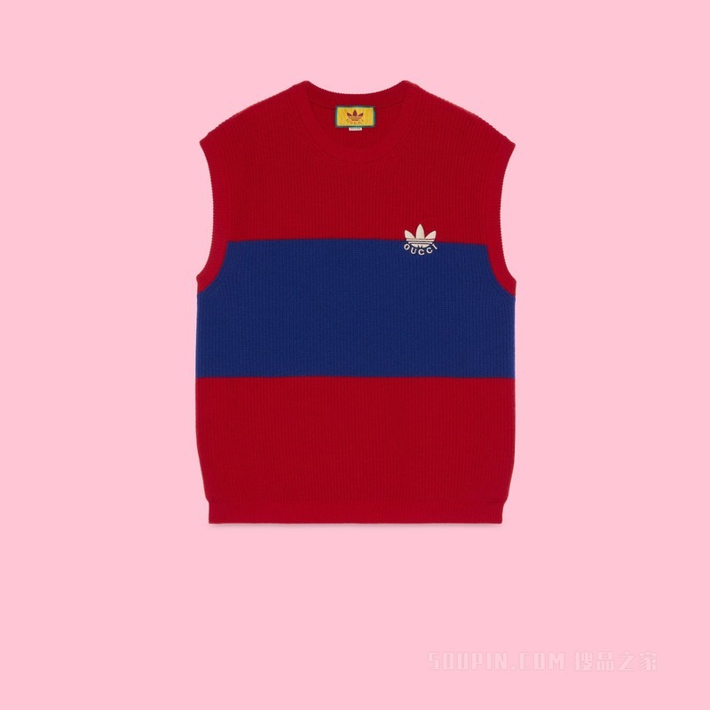 adidas x Gucci联名系列羊毛背心 红色和蓝色