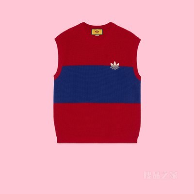 adidas x Gucci联名系列羊毛背心 红色和蓝色