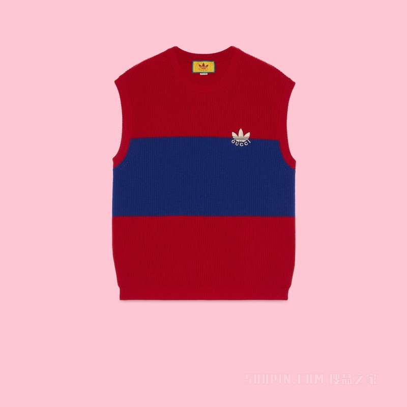 adidas x Gucci联名系列羊毛背心 红色和蓝色