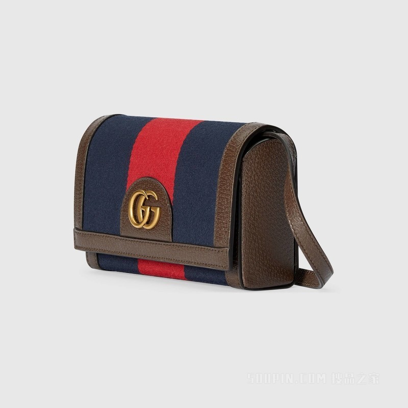 饰双G织带迷你手袋 蓝色和红色帆布