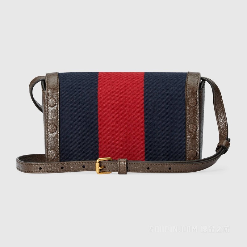 饰双G织带迷你手袋 蓝色和红色帆布