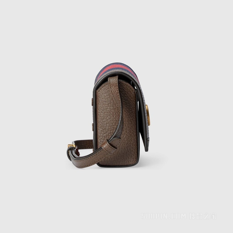 饰双G织带迷你手袋 蓝色和红色帆布