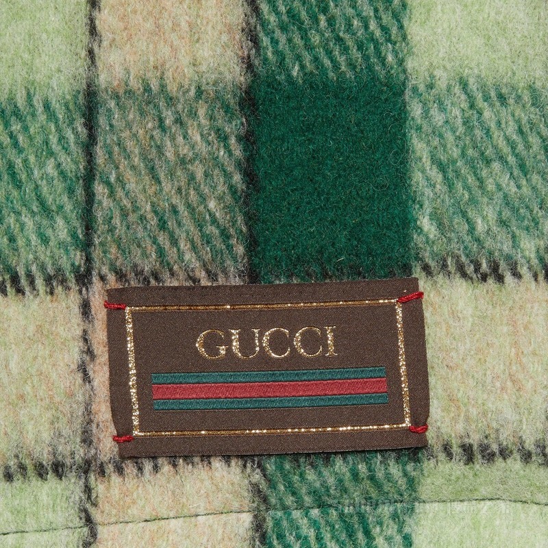 大格纹羊毛混纺夹克 米色和绿色