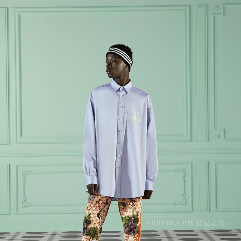 adidas x Gucci联名系列棉质衬衫 浅蓝色
