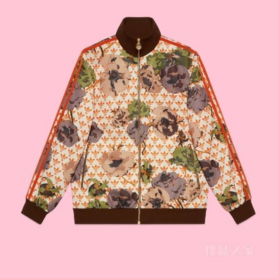 adidas x Gucci联名系列平纹针织拉链夹克 象牙白色和橙色