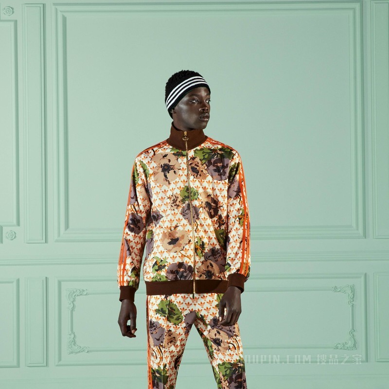 adidas x Gucci联名系列平纹针织拉链夹克 象牙白色和橙色