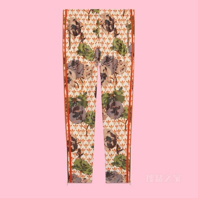 adidas x Gucci联名系列平纹针织慢跑长裤 象牙白色和橙色