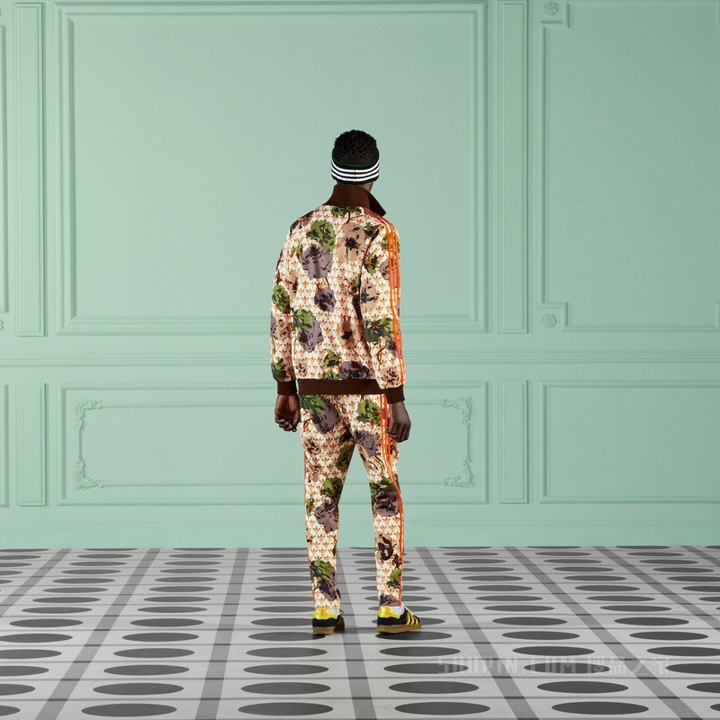 adidas x Gucci联名系列平纹针织慢跑长裤 象牙白色和橙色