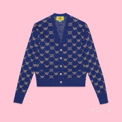 adidas x Gucci联名系列GG Trefoil开衫 蓝色和象牙白色