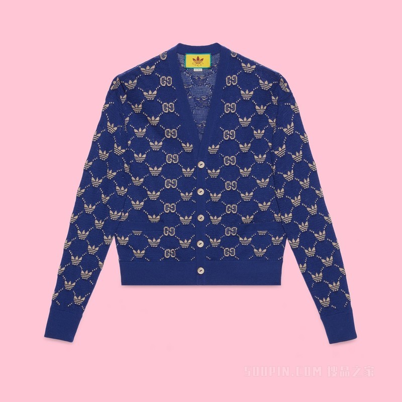 adidas x Gucci联名系列GG Trefoil开衫 蓝色和象牙白色