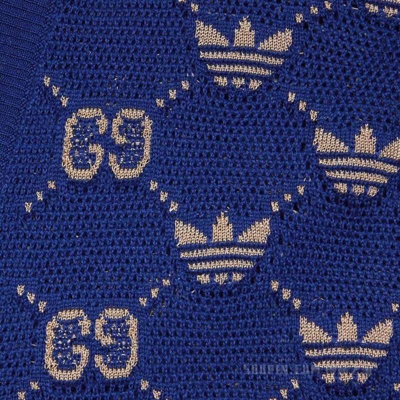 adidas x Gucci联名系列GG Trefoil开衫 蓝色和象牙白色