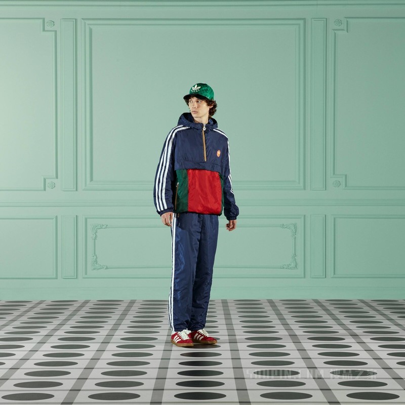 adidas x Gucci联名系列降落伞尼龙长裤 蓝色