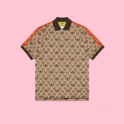 adidas x Gucci联名系列GG Trefoil Polo衫 米色和乌木色