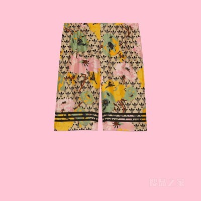 adidas x Gucci联名系列印花真丝短裤 黄色和黑色