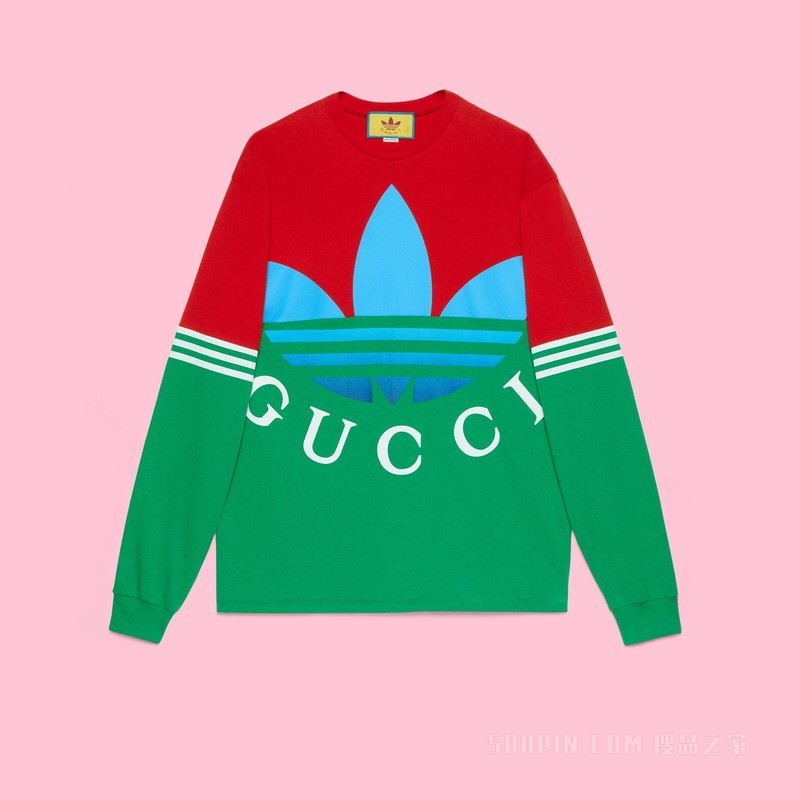 adidas x Gucci联名系列长袖T恤 红色和绿色