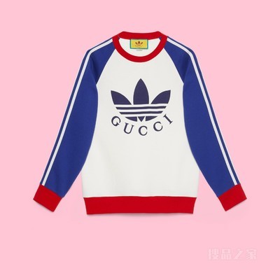 adidas x Gucci针织棉卫衣 象牙白色和蓝色