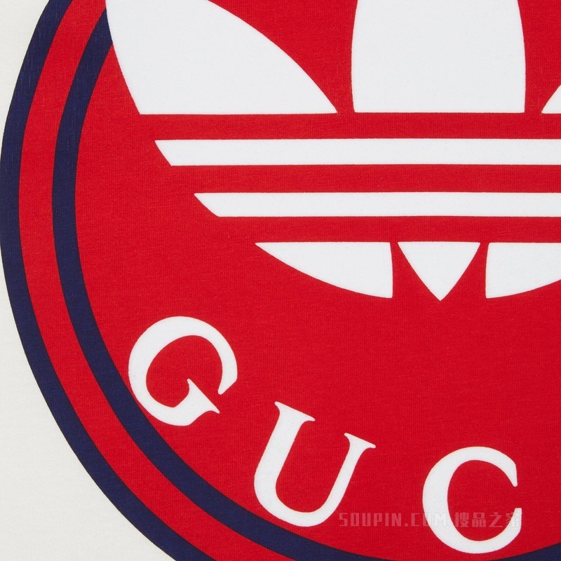 adidas x Gucci联名系列针织棉T恤 象牙白色和蓝色