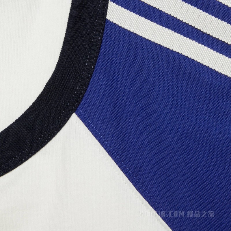 adidas x Gucci联名系列针织棉T恤 象牙白色和蓝色