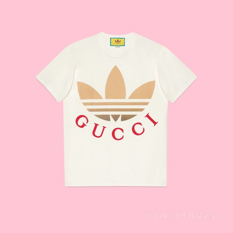 adidas x Gucci联名系列针织棉T恤 象牙白色